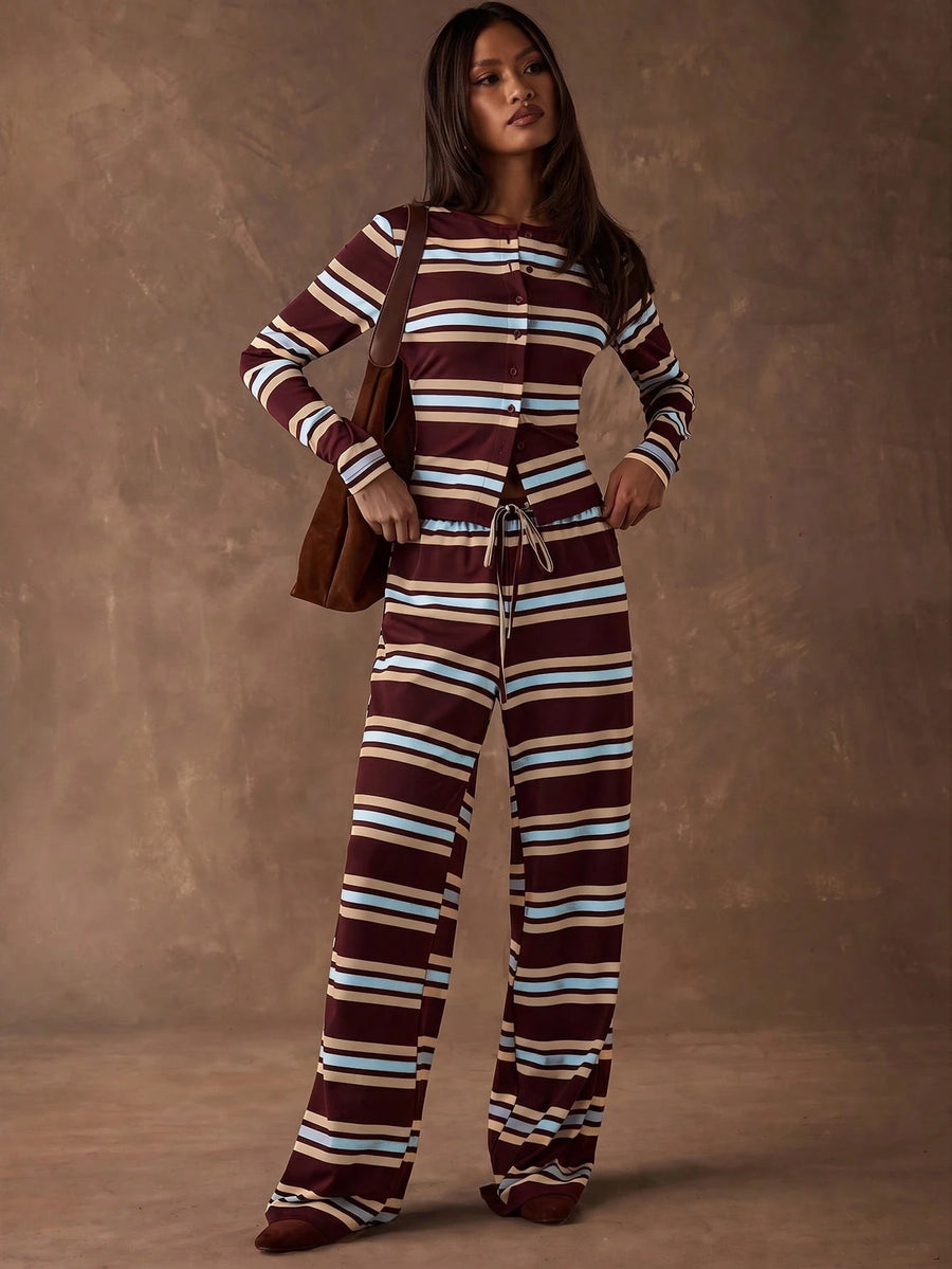 Revolle London Striped Patchwork Comfortable, Versatile Casual Long-Sleeve T-Shirt for Women